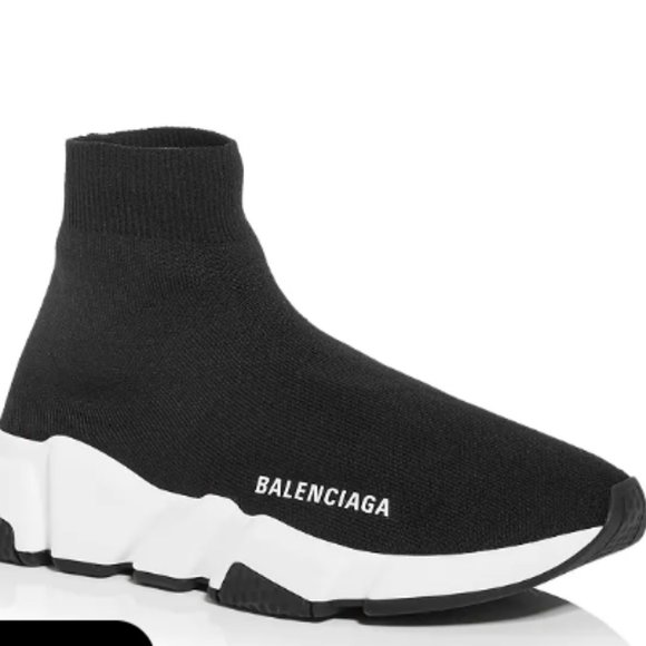 USED BALENCIAGA WOMEN'S SPEED KNIT SNEAKER IN BLACK/WHITE - Picture 1 of 2